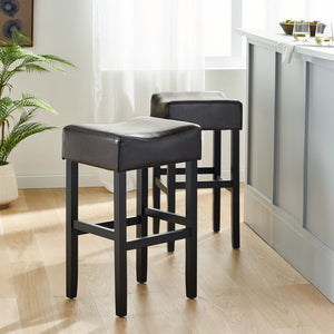 English Elm Christopher Knight Home® - 30-inch Bonded Leather Backless Bar Stool Set of 2, Brown Faux Leather, Rubberwood Legs, Space-Saving Durable Seating 74511.00
