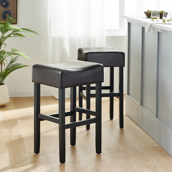 English Elm Christopher Knight Home® - 30-inch Bonded Leather Backless Bar Stool Set of 2, Brown Faux Leather, Rubberwood Legs, Space-Saving Durable Seating 74511.00