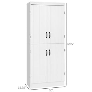 English Elm 70" Kitchen Pantry Tall Freestanding Storage Cabinet with 6-Tier Shelves, 4 Doors, Black Handles, Anti-Tip Protection White W2225S00027