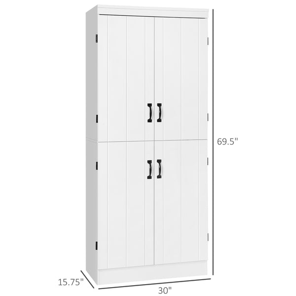 English Elm 70" Kitchen Pantry Tall Freestanding Storage Cabinet with 6-Tier Shelves, 4 Doors, Black Handles, Anti-Tip Protection White W2225S00027