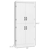 English Elm 70" Kitchen Pantry, Tall Freestanding Storage Cabinet, 6-Tier Shelving With 2 Adjustable Shelves and 4 Doors For Dining Room, White