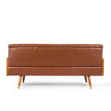 Christopher Knight Home® - Noble House - Barnard Mid-Century Modern Tufted Sofa with Rolled Accent Pillows, Cognac Brown, Dark Walnut, and Gold