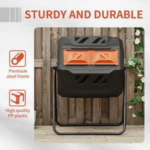 English Elm Tumbling Dual Chamber Outdoor Composter Rotating 43 Gallon Steel Frame Garden Bin W2225142613
