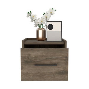 English Elm Floating Nightstand Calion Wall-Mounted Dark Brown with Drawer, Space-Saving Modern Bedroom Storage B092142806