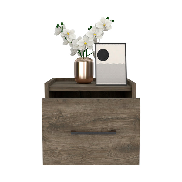 English Elm Floating Nightstand Calion Wall-Mounted Dark Brown with Drawer, Space-Saving Modern Bedroom Storage B092142806