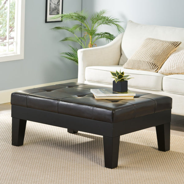 English Elm Chatham Bonded Leather Storage Ottoman with Slide Out Drawer and Tapered Legs 52423.00