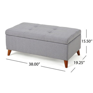 English Elm Storage Ottoman Bench with Lift Top Grey Upholstered Rolled Arm Traditional Style 74491.00LGY