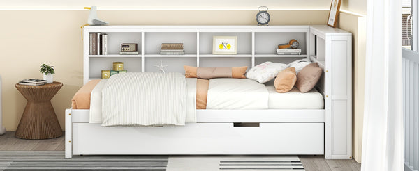English Elm Wooden Twin Daybed with Storage Drawers Usb Charging Shelf and Pine Frame N733S347509K