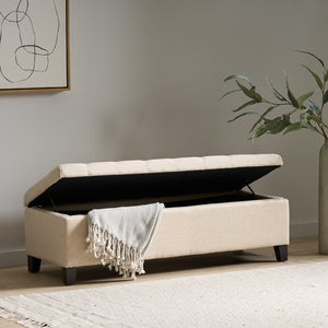 English Elm Storage Ottoman Bench with Button Tufted Waffle Lid for Bedroom or Living Room 68087.00DBGELNN