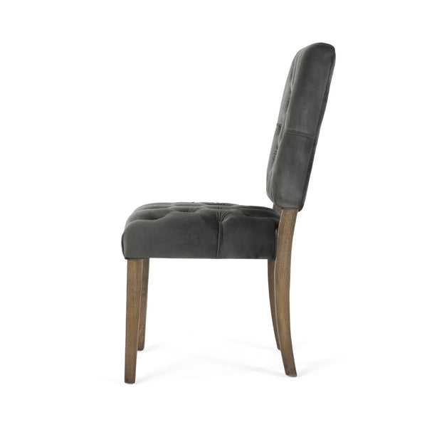 English Elm Dining Chairs Set of 2 Button Tufted Upholstered Seats with Weathered Wood Legs 72611.00NVLT
