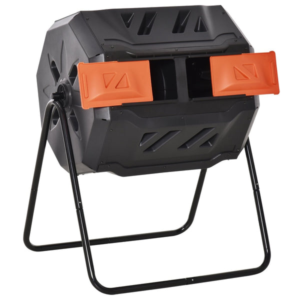 English Elm Tumbling Dual Chamber Outdoor Composter Rotating 43 Gallon Steel Frame Garden Bin W2225142613