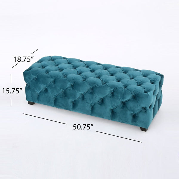 English Elm Ottoman Velvet Button Tufted Bench Glam Accent Seat for Living Room or Entryway 74561.00DT