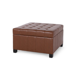 English Elm Christopher Knight Home® - ISABELLA Ottoman with Faux Leather Button-Tufted Top, Hidden Storage & Soft-Close Hinges for Home Comfort Light Brown 74567.00
