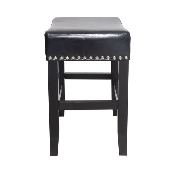 English Elm Christopher Knight Home® - 26" Backless Leather Counter Stools Set of 2 — Modern Bonded Leather Seats on Bronze Hardwood Legs, 300lb Capacity Black 74493.00