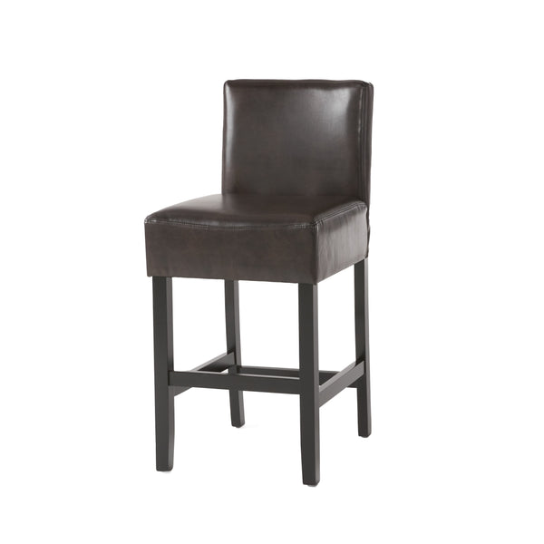 English Elm Christopher Knight Home® - 26-inch Brown Leather Counter Stools Set of 2 — Bonded Leather Seats, Ergonomic Back, Rubberwood Legs, Easy-Clean 73723.00PU