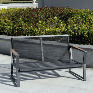 English Elm 4 Piece Patio Furniture Set - Cream White Aluminum Conversation Set with Widened Seats, Cushions, Wood-Trim Table W2225142491