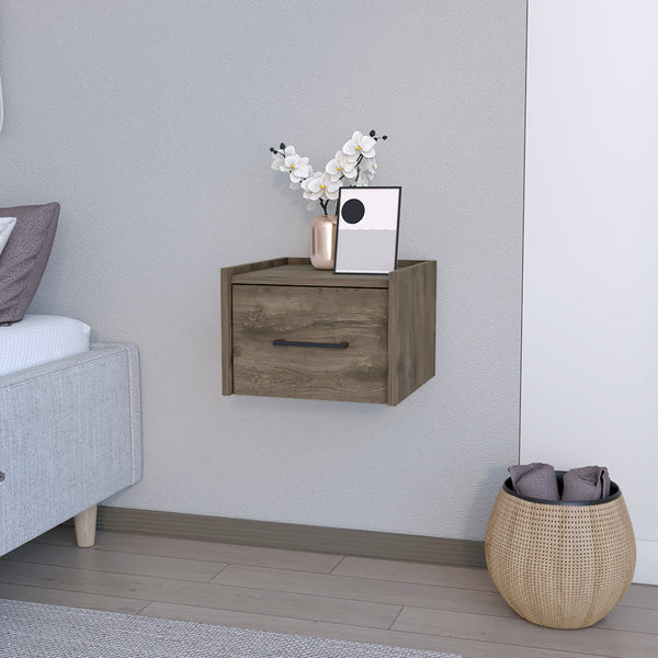 English Elm Floating Nightstand Calion Wall-Mounted Dark Brown with Drawer, Space-Saving Modern Bedroom Storage B092142806