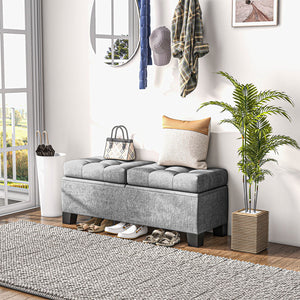 English Elm 46" Tufted Storage Ottoman Bench with Steel Frame, Linen Upholstered End-of-Bed Seating with Safety Hinges, Gray (46.75" x 16.5") W2225142646