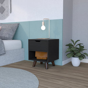English Elm Nightstand Carleen Black — Engineered Wood Nightstand with Display Shelf, Spacious Drawer, Stylish Legs B092142792