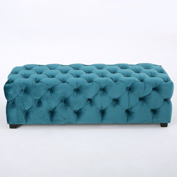English Elm Ottoman Velvet Button Tufted Bench Glam Accent Seat for Living Room or Entryway 74561.00DT