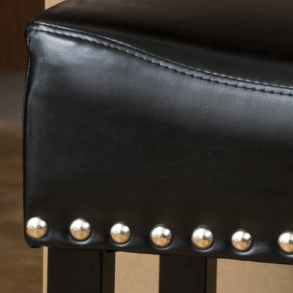 English Elm Christopher Knight Home® - 26" Backless Leather Counter Stools Set of 2 — Modern Bonded Leather Seats on Bronze Hardwood Legs, 300lb Capacity Black 74493.00