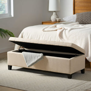 English Elm Storage Ottoman Bench with Button Tufted Waffle Lid for Bedroom or Living Room 68087.00DBGELNN