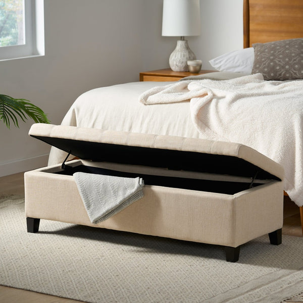 English Elm Storage Ottoman Bench with Button Tufted Waffle Lid for Bedroom or Living Room 68087.00DBGELNN