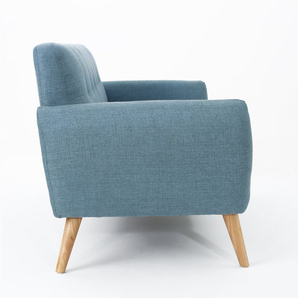 English Elm Christopher Knight Home® - sofa Mid-Century Loveseat with Button-Tufted Waffle Stitch, Upholstered Rubberwood Frame for Small Spaces Blue 60863.00BLU