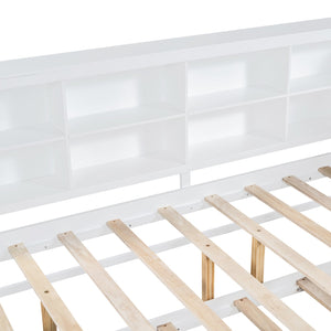 English Elm Wooden Full Size DayBed with Trundle, Pine Frame, Dual Storage Shelf and Built-in USB Charging Ports White 80 L x 13.8 W x 7.5 H N733S347731K