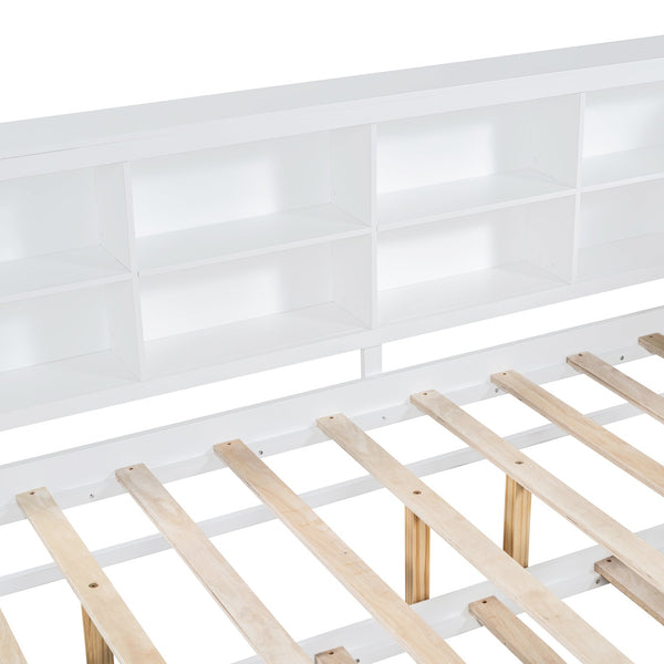English Elm Wooden Full Size DayBed with Trundle, Pine Frame, Dual Storage Shelf and Built-in USB Charging Ports White 80 L x 13.8 W x 7.5 H N733S347731K