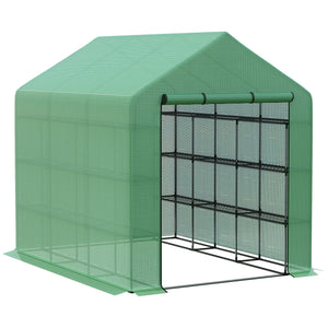 English Elm Walk-in Greenhouse with Roll-Up Zipper Door, 18 Metal Shelves, Heavy-Duty PE Cover, UV Shielding, 96"x70.75"x82.75" W2225142615