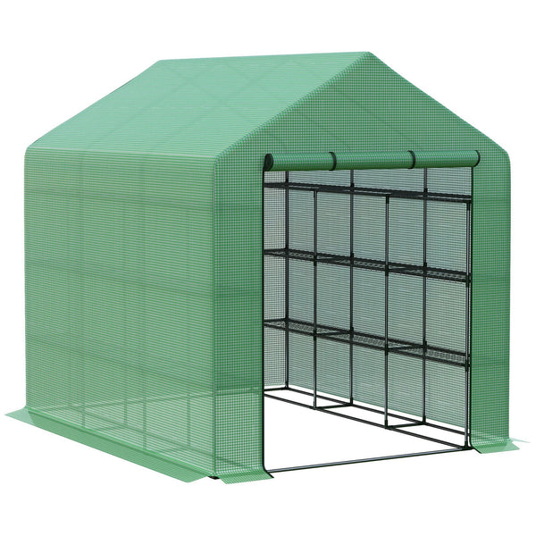 English Elm Walk-in Greenhouse with Roll-Up Zipper Door, 18 Metal Shelves, Heavy-Duty PE Cover, UV Shielding, 96"x70.75"x82.75" W2225142615