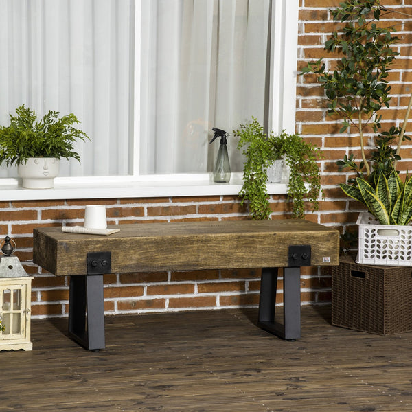 English Elm Garden Rustic Wood-Effect Concrete Bench with Black Metal Legs, Indoor/Outdoor Entryway Seating W2225142663