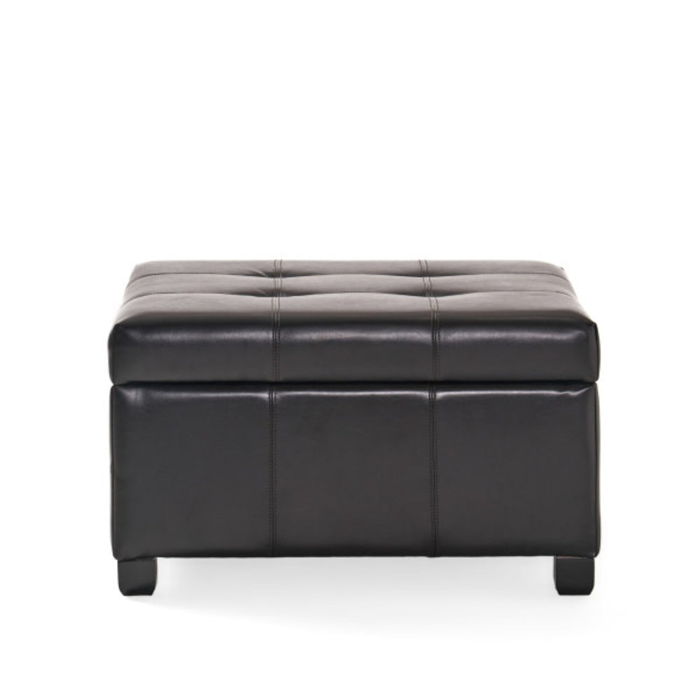 English Elm Richmond Tufted Faux Leather Storage Ottoman with Rosewood Legs for Living Rooms N767P360604E