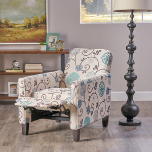 English Elm Christopher Knight Home® - Floral Upholstered Push Back Chair with Lumbar Support and Soft Armrests in White & Blue for Cozy Elegance 52422.00FWBLU