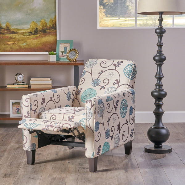 English Elm Christopher Knight Home® - Floral Upholstered Push Back Chair with Lumbar Support and Soft Armrests in White & Blue for Cozy Elegance 52422.00FWBLU