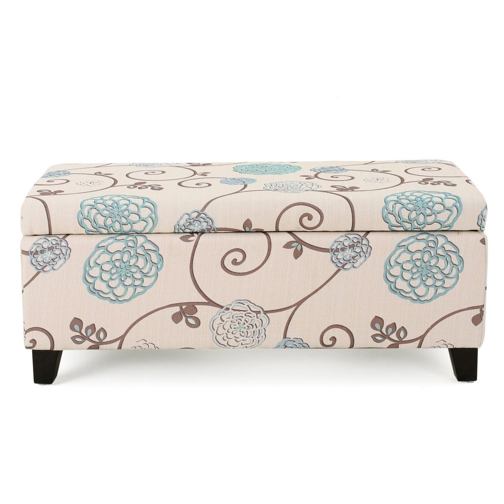 English Elm Storage Ottoman Upholstered Bench with Hidden Compartment for Living Room Seating 67218.00WBLU