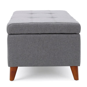 English Elm Storage Ottoman Bench with Lift Top Grey Upholstered Rolled Arm Traditional Style 74491.00GRY