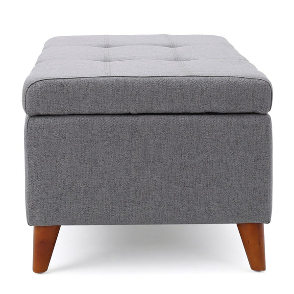 English Elm Storage Ottoman Bench with Lift Top Grey Upholstered Rolled Arm Traditional Style 74491.00GRY