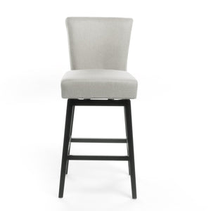 English Elm Christopher Knight Home® - SWIVEL Counter Stool Beige & Black Fabric Upholstered Seat with Wooden Legs, Cozy Swivel Comfort 57178.00FWHT