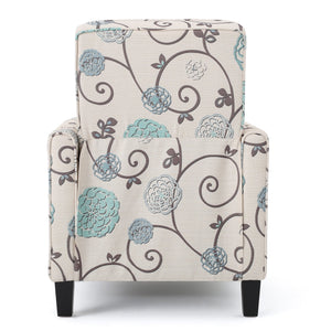 English Elm Christopher Knight Home® - Floral Upholstered Push Back Chair with Lumbar Support and Soft Armrests in White & Blue for Cozy Elegance 52422.00FWBLU