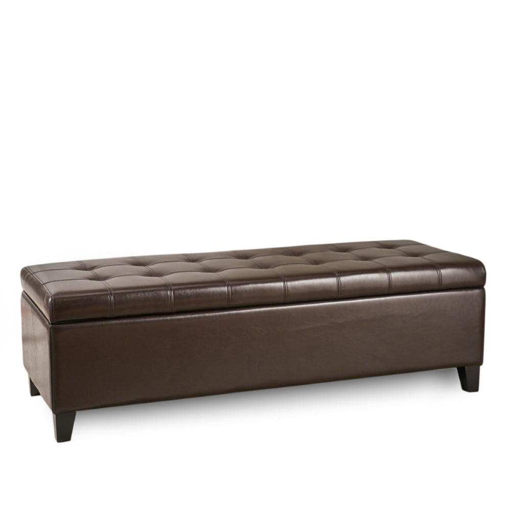 English Elm Storage Ottoman Bench with Button Tufted Waffle Lid for Bedroom or Living Room 68087.00PUCHOCBRN