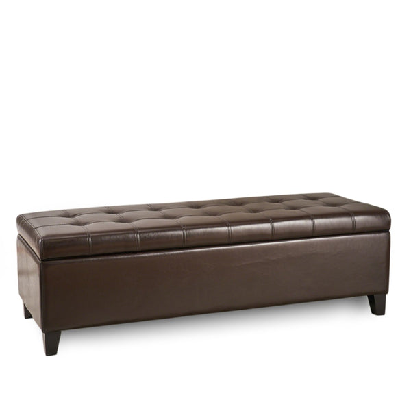 English Elm Storage Ottoman Bench with Button Tufted Waffle Lid for Bedroom or Living Room 68087.00PUCHOCBRN