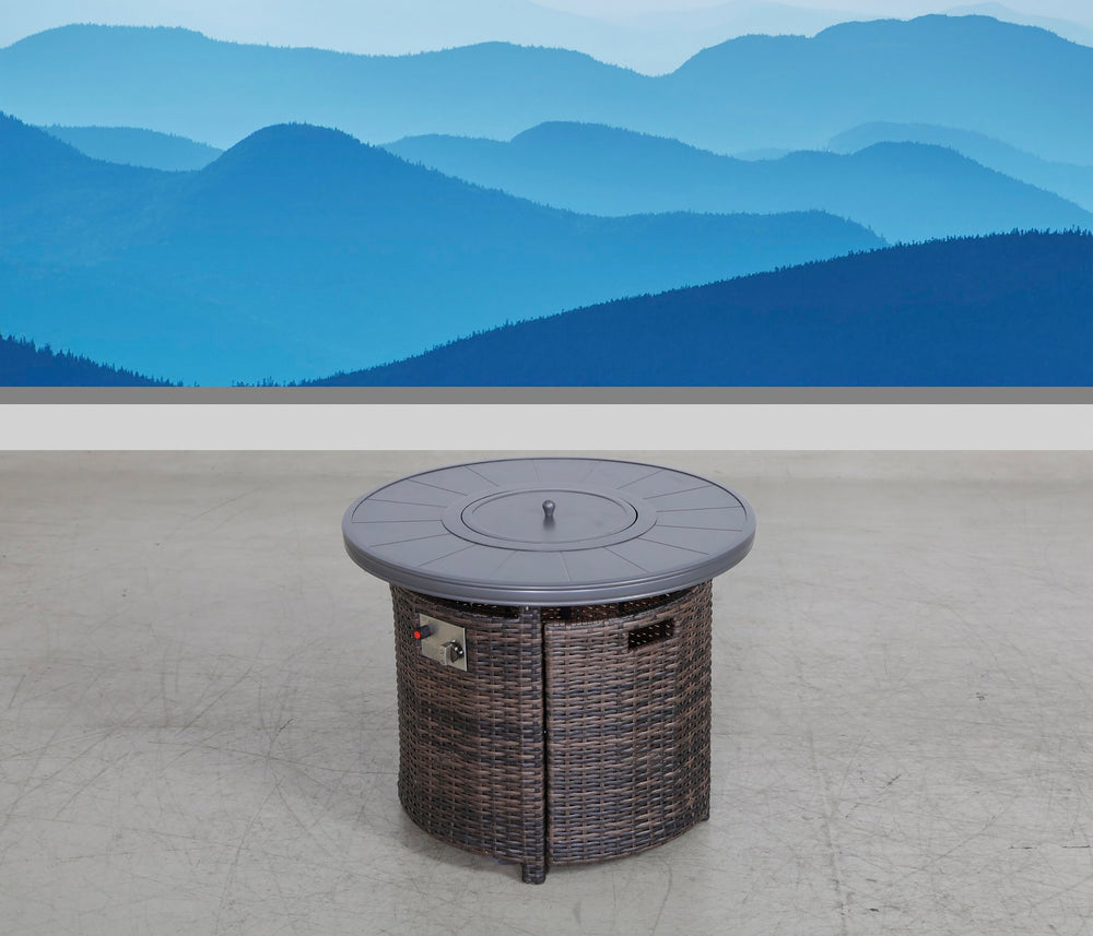 English Elm 25" Outdoor Fire Pit Table with Lid — 55,000 BTU Rustproof Aluminum & Wicker, Hidden Tank, Cover Included Espresso B120142404