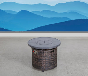 English Elm 25" Outdoor Fire Pit Table with Lid — 55,000 BTU Rustproof Aluminum & Wicker, Hidden Tank, Cover Included Espresso B120142404