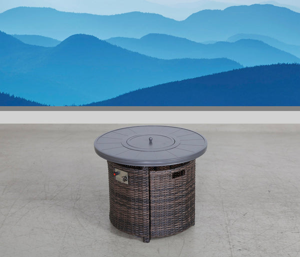 English Elm 25" Outdoor Fire Pit Table with Lid — 55,000 BTU Rustproof Aluminum & Wicker, Hidden Tank, Cover Included Espresso B120142404