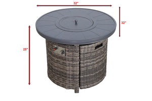 English Elm 25" Outdoor Fire Pit Table with Lid — 55,000 BTU Rustproof Aluminum & Wicker, Hidden Tank, Cover Included Grey Mix B120142403