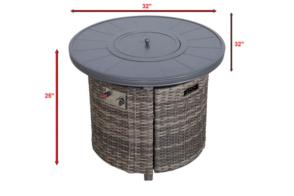 English Elm 25" Outdoor Fire Pit Table with Lid — 55,000 BTU Rustproof Aluminum & Wicker, Hidden Tank, Cover Included Grey Mix B120142403