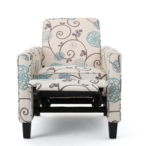 English Elm Christopher Knight Home® - Floral Upholstered Push Back Chair with Lumbar Support and Soft Armrests in White & Blue for Cozy Elegance 52422.00FWBLU
