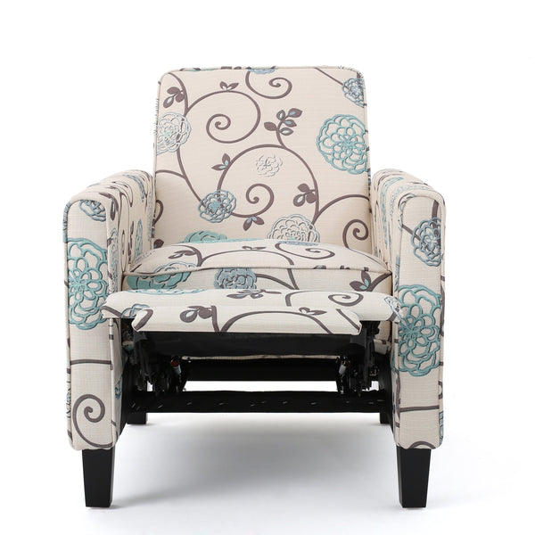 English Elm Christopher Knight Home® - Floral Upholstered Push Back Chair with Lumbar Support and Soft Armrests in White & Blue for Cozy Elegance 52422.00FWBLU